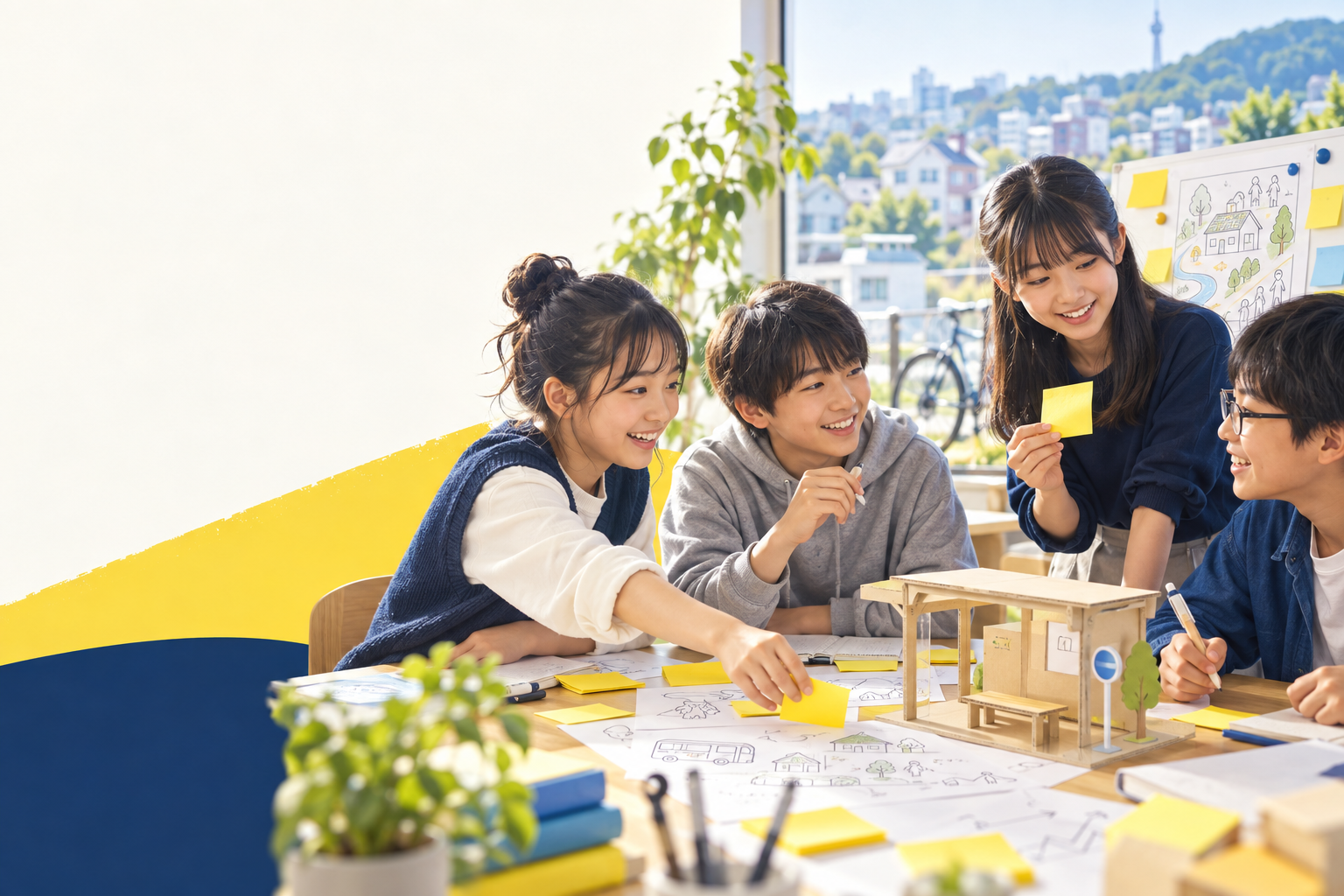 仲間と話し合い、アイデアを形にする子どもたち